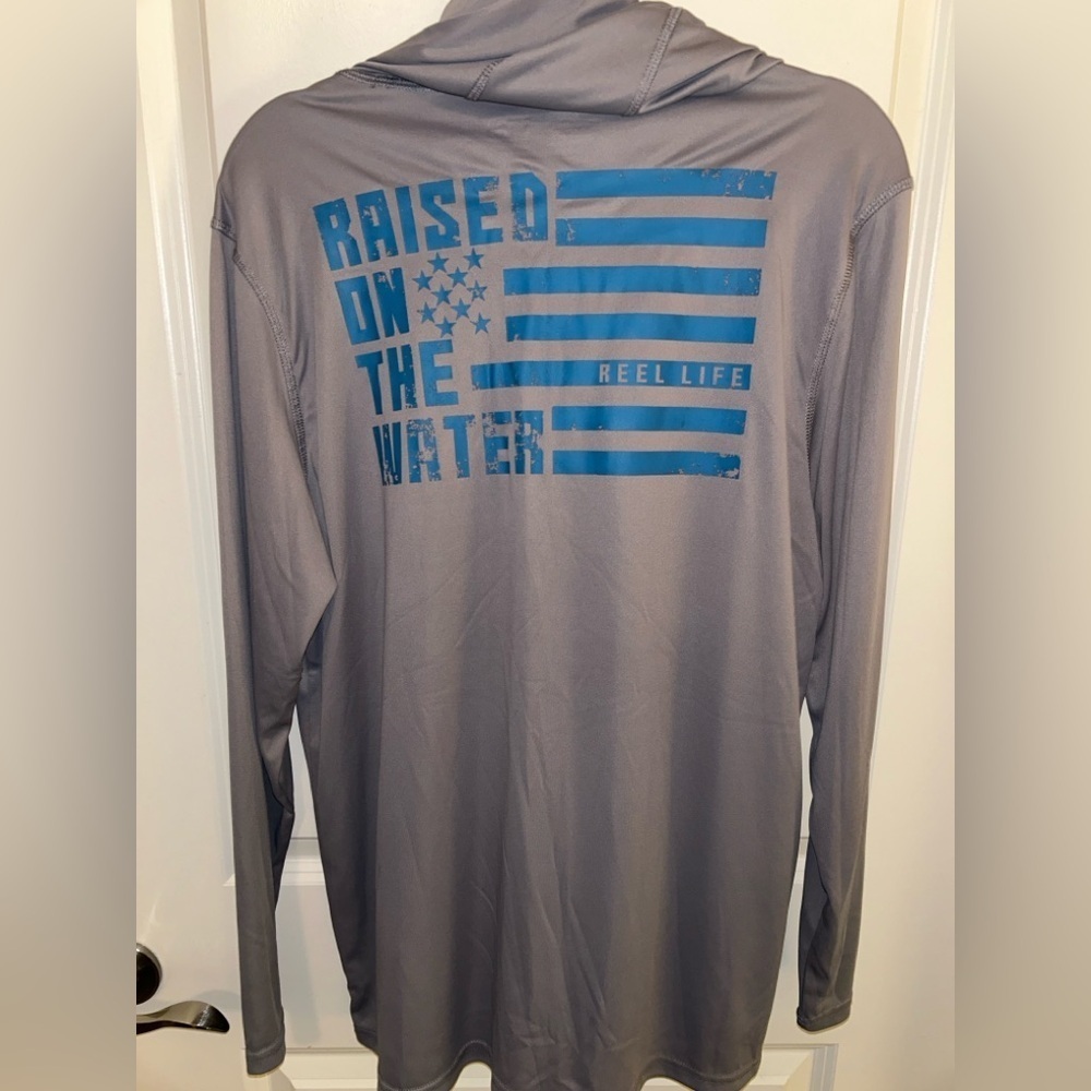 Reel Life “raised on the water” Gray Long Sleeve Rash Guard/Fishing Shirt - Picture 4 of 5